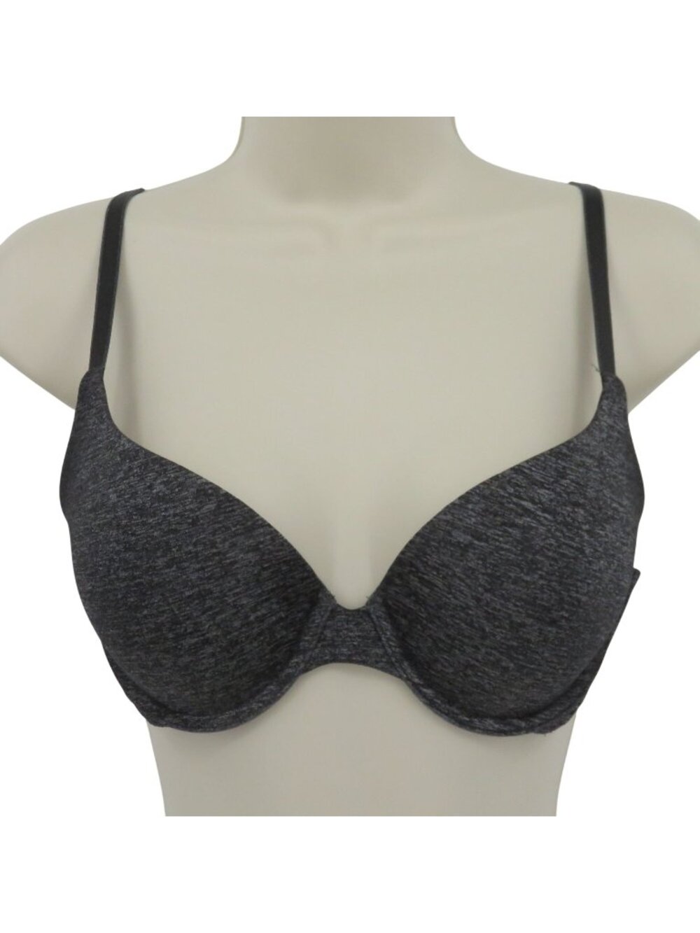 Victorias Secret 34C Padded Perfect Coverage Bra Heather Gray Black Underwire